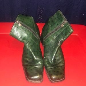 Green Leather Ostrich Boots.